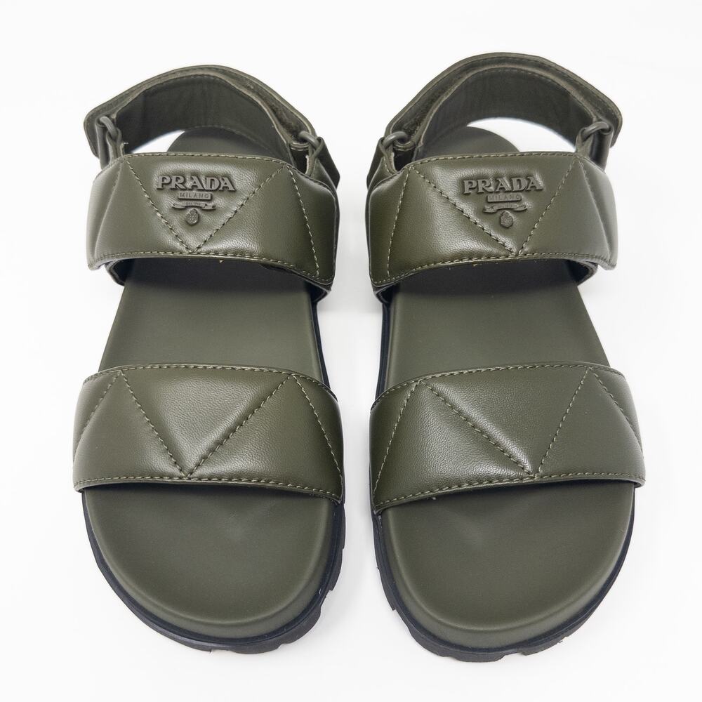 Prada Nappa Quilted Slingback Sandals 37.5 EU 7.5 US Militiare Green Calzature - Picture 2 of 6